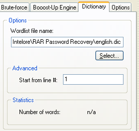 As most other password recovery tools, RAR Password Recovery suggests dictionary-based password recovery. 